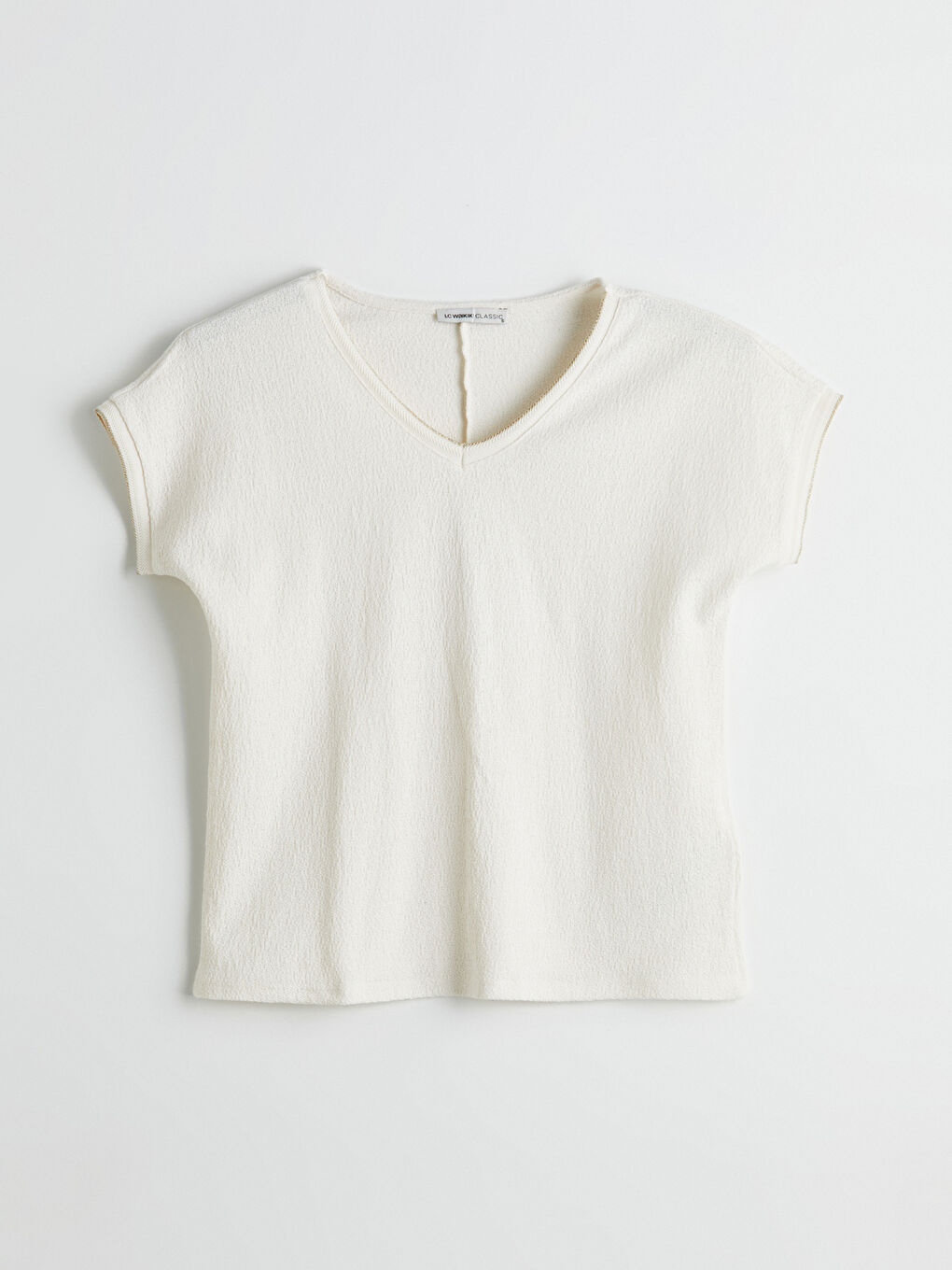 V Neck Textured Women's T-Shirt -S5JD61Z8-R9J