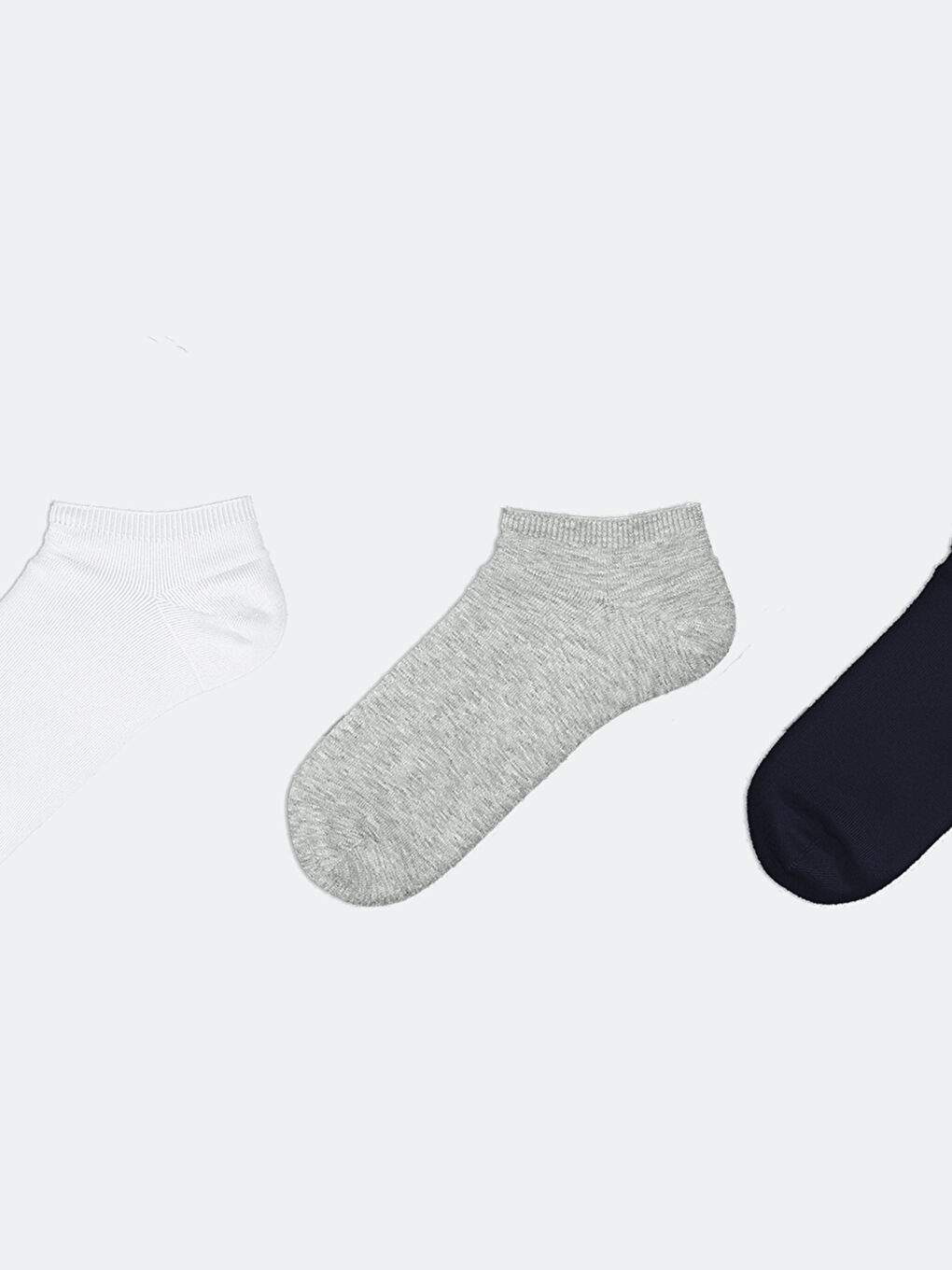 Beyaz Kadın Düz Patik Çorap 3'lü-1