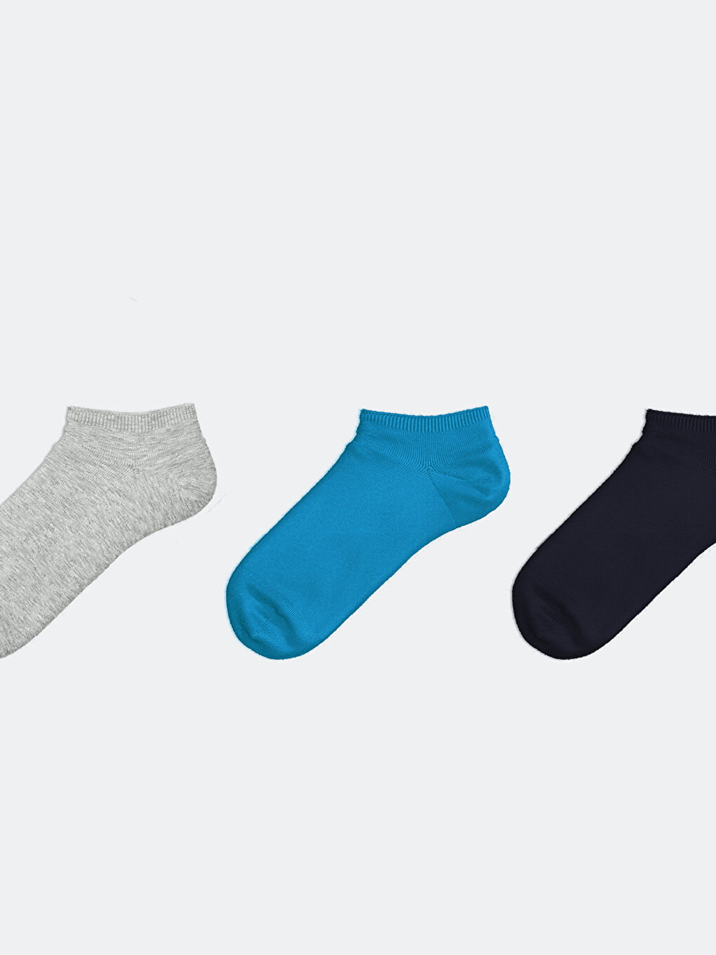 Gri Kadın Düz Patik Çorap 3'lü-1