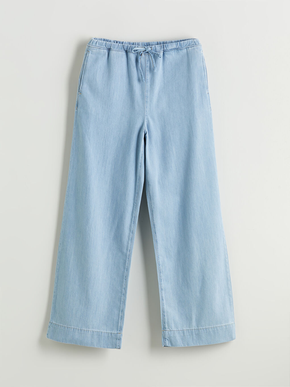 İndigo Beli Lastikli Wideleg Kadın Jean Pantolon-4