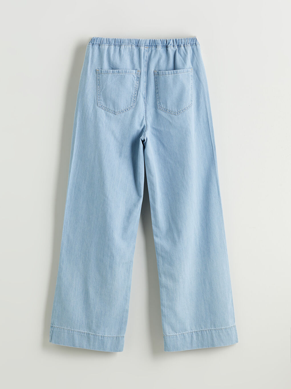 İndigo Beli Lastikli Wideleg Kadın Jean Pantolon-5