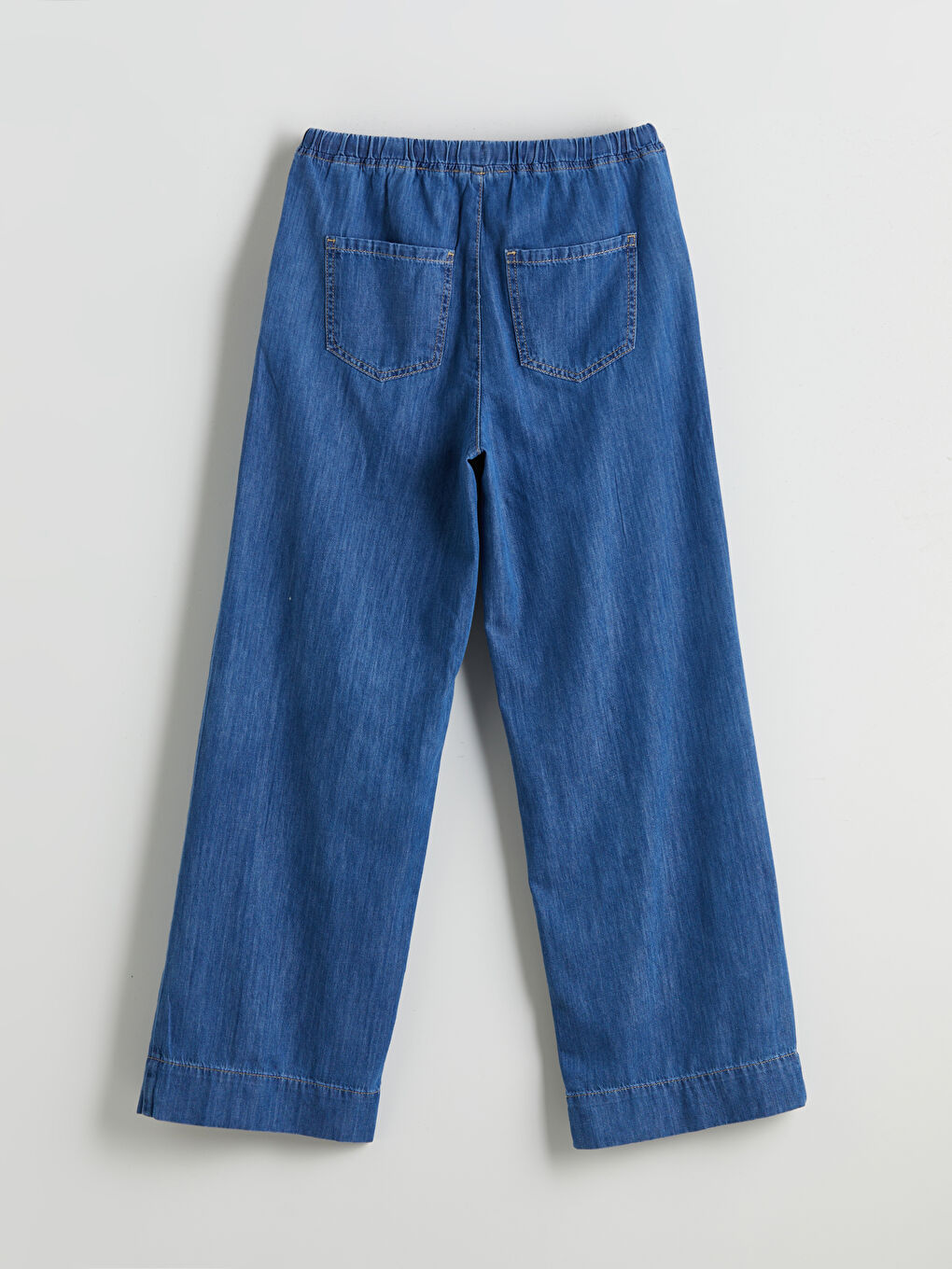 İndigo Beli Lastikli Wideleg Kadın Jean Pantolon-5