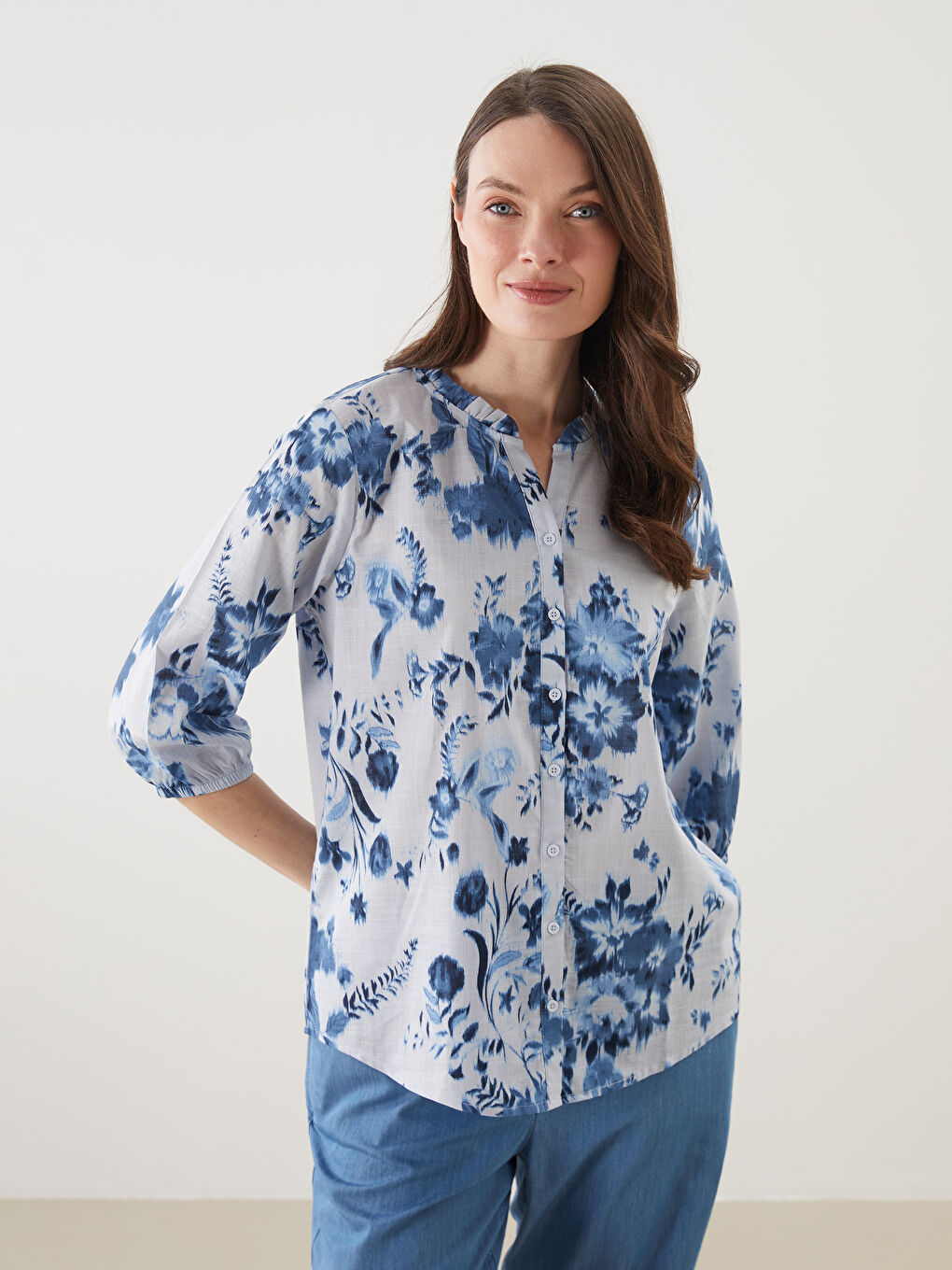 Notch Neck Floral Women's Shirt -S5JF15Z8-LQQ