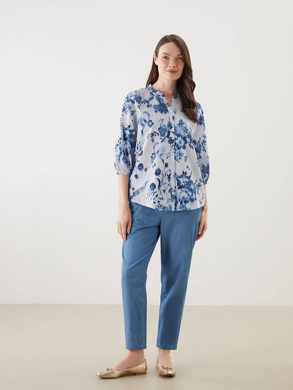 Notch Neck Floral Women's Shirt -S5JF15Z8-LQQ