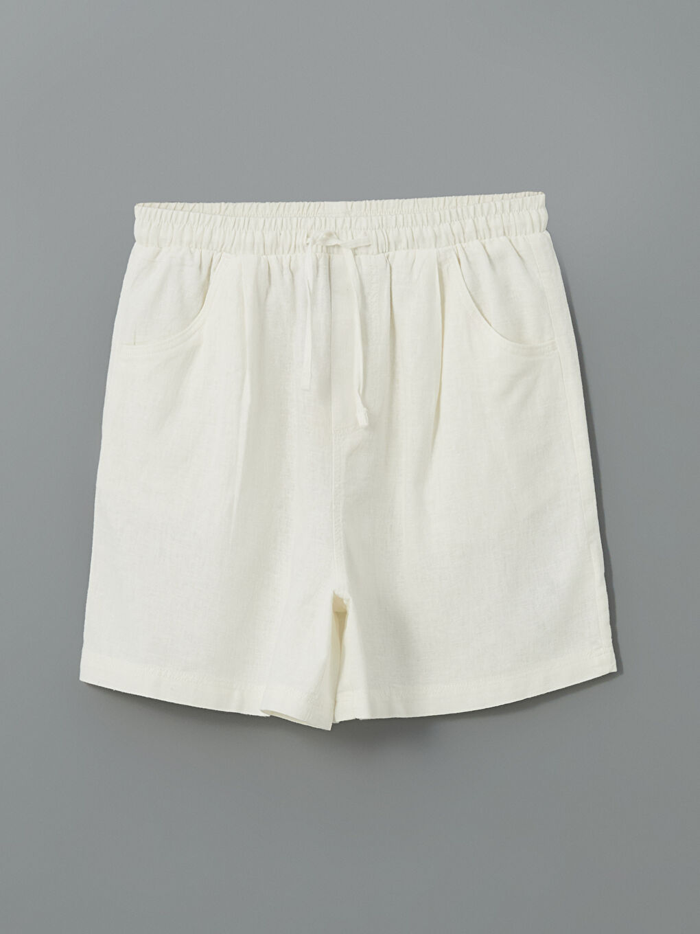 әйелдерге арналған зығыр қоспасынан жасалған өрнексіз шолақ шалбар серпімді белдікпен-4