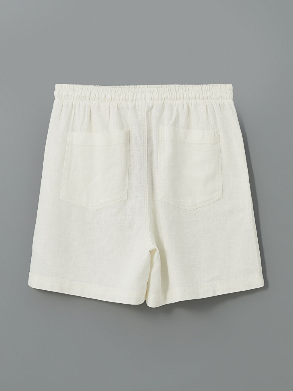 әйелдерге арналған зығыр қоспасынан жасалған өрнексіз шолақ шалбар серпімді белдікпен-5