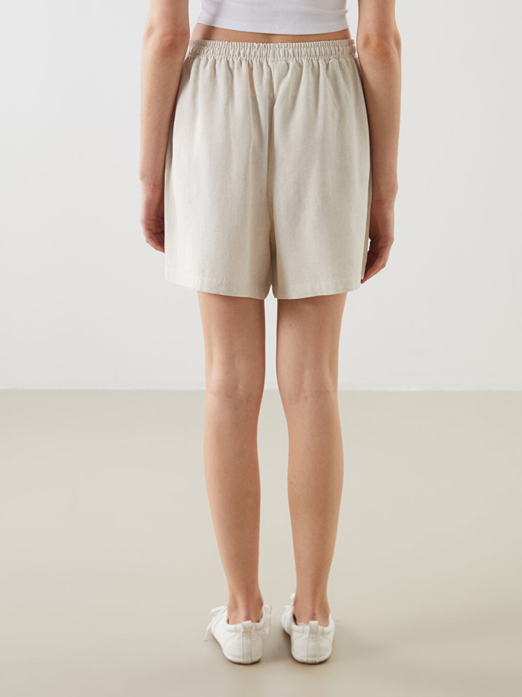 XSIDE Plain Linen Blend Women's Shorts with Elastic Waist -S5JF28Z8-Z4R