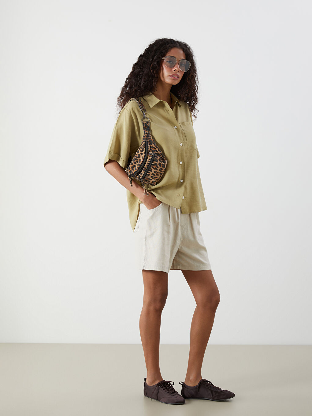 XSIDE Plain Linen Blend Women's Shorts with Elastic Waist -S5JF28Z8-Z4R