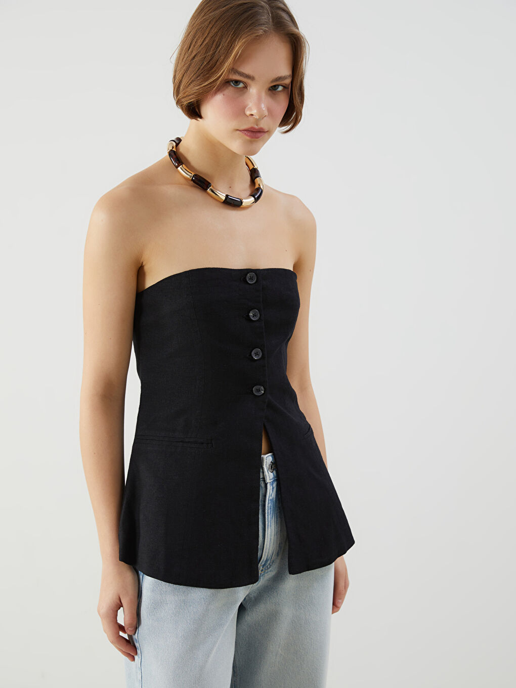 XSIDE Strapless Plain Crop Women's Blouse -S5JF32Z8-CVL