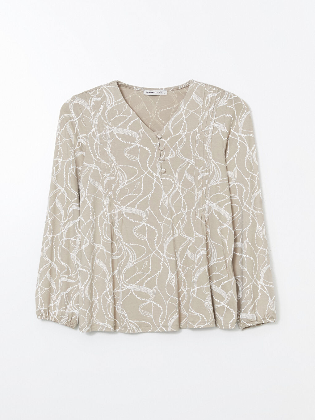 V-ს ფორმის დეკოლტეს ნიმუშიანი ბლუზი ქალებისთვის-4