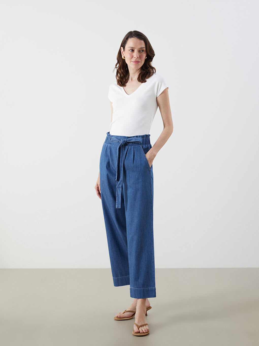 İndigo Beli Lastikli Straight Fit Kadın Jean Pantolon