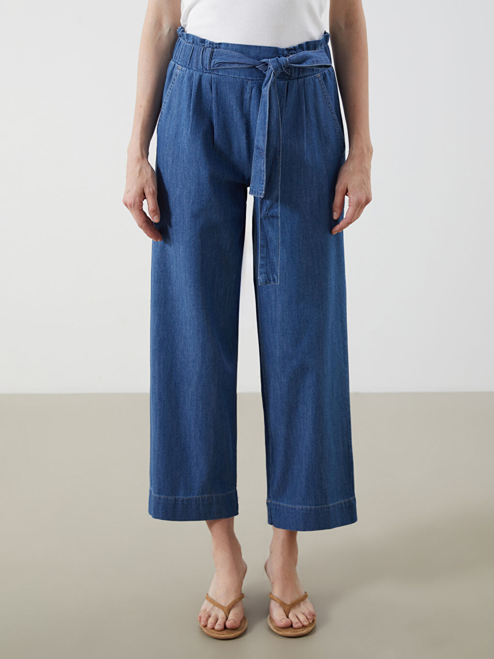 İndigo Beli Lastikli Straight Fit Kadın Jean Pantolon-1