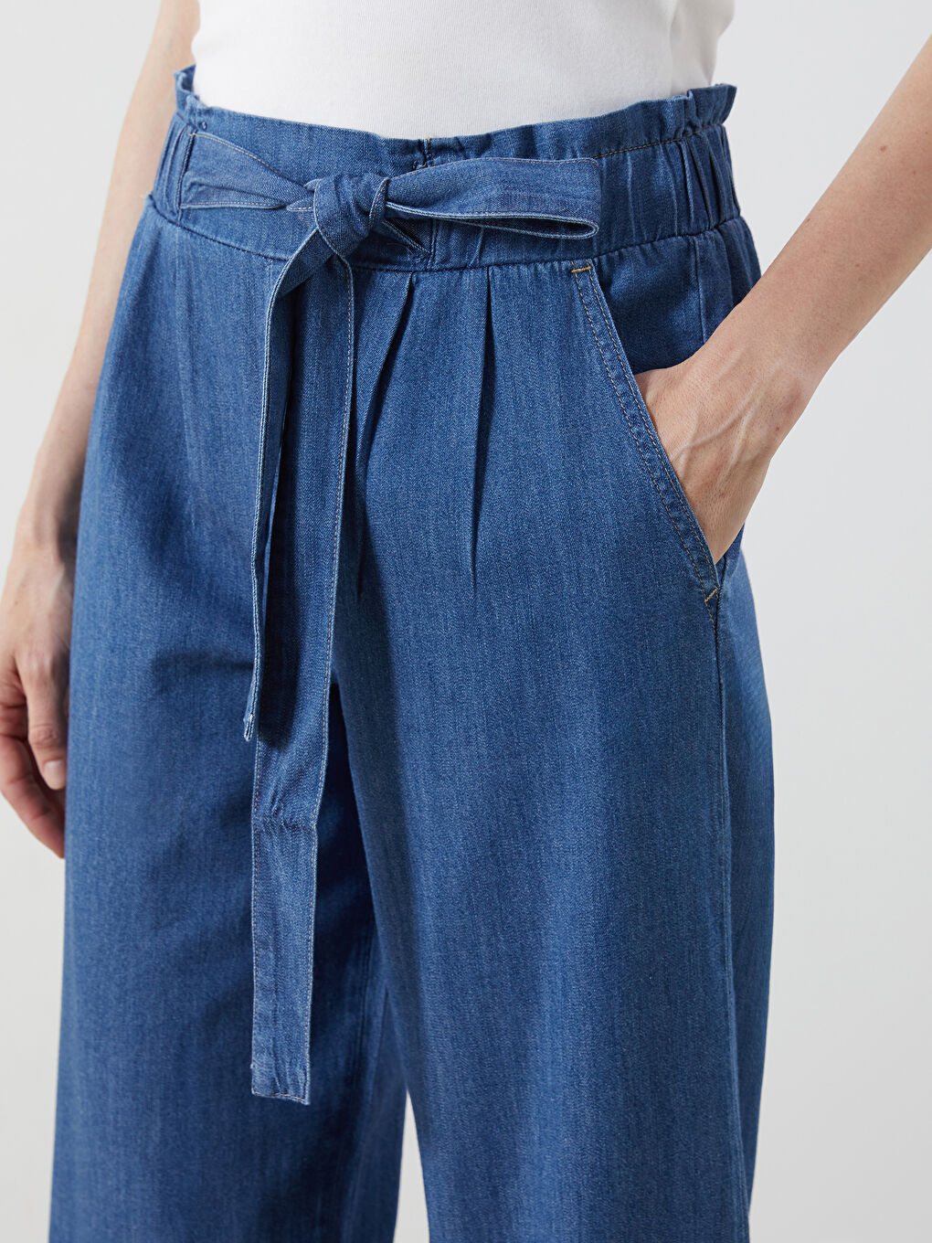 İndigo Beli Lastikli Straight Fit Kadın Jean Pantolon-2