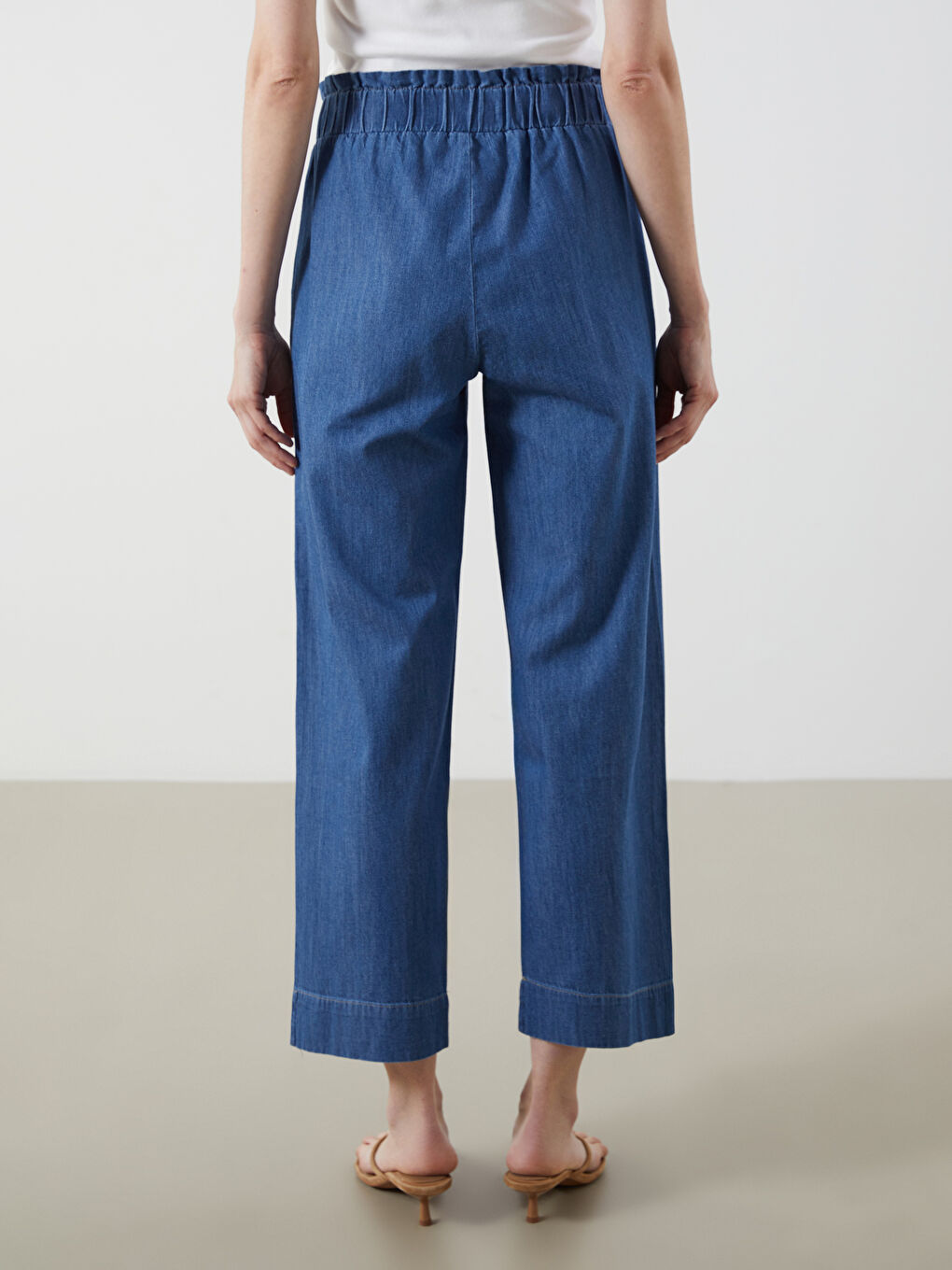 İndigo Beli Lastikli Straight Fit Kadın Jean Pantolon-3