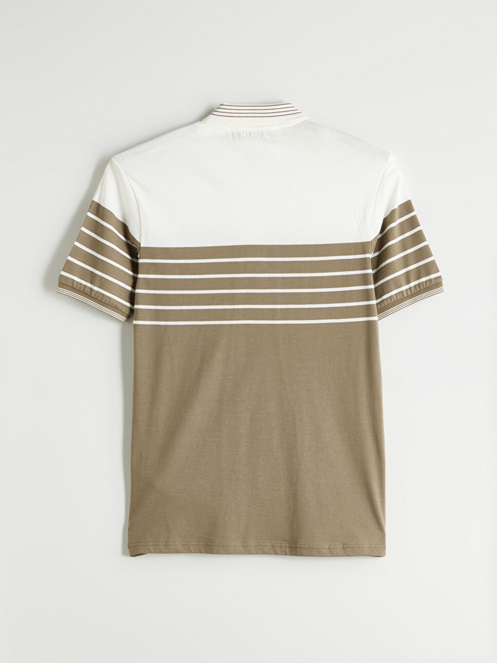 Haki Polo Yaka Çizgili Penye Erkek Tişört-5