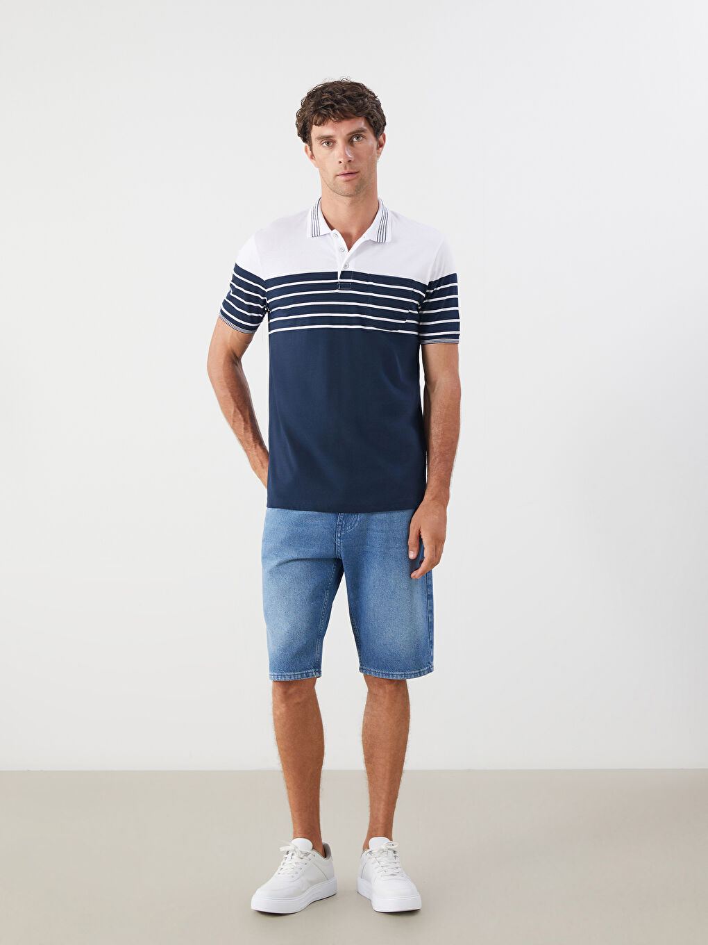 Polo Neck Striped Jersey Men's T-Shirt-1