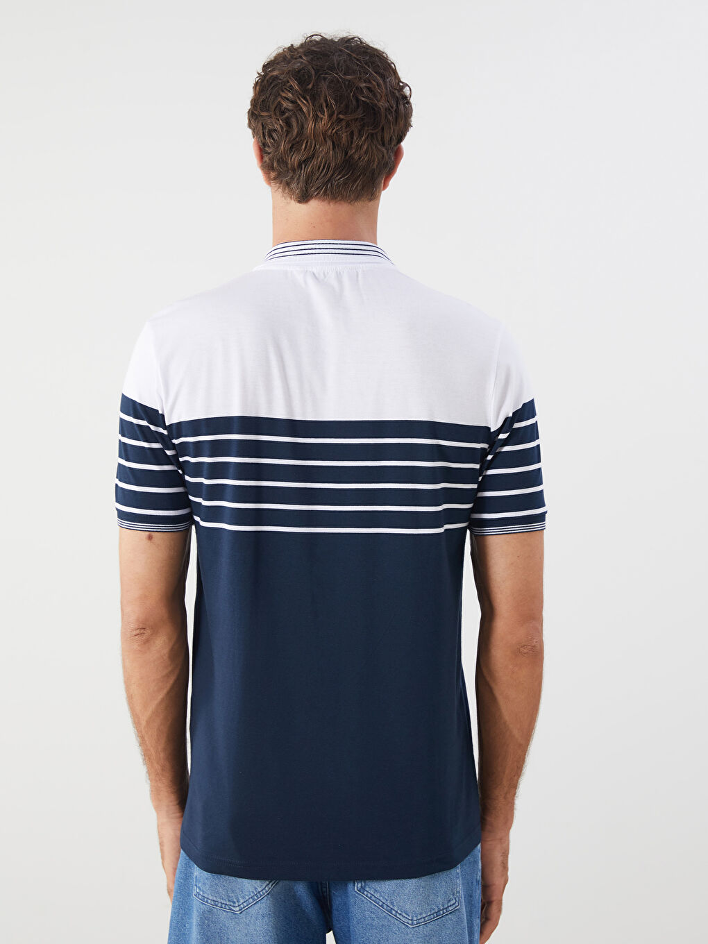 Polo Neck Striped Jersey Men's T-Shirt-3