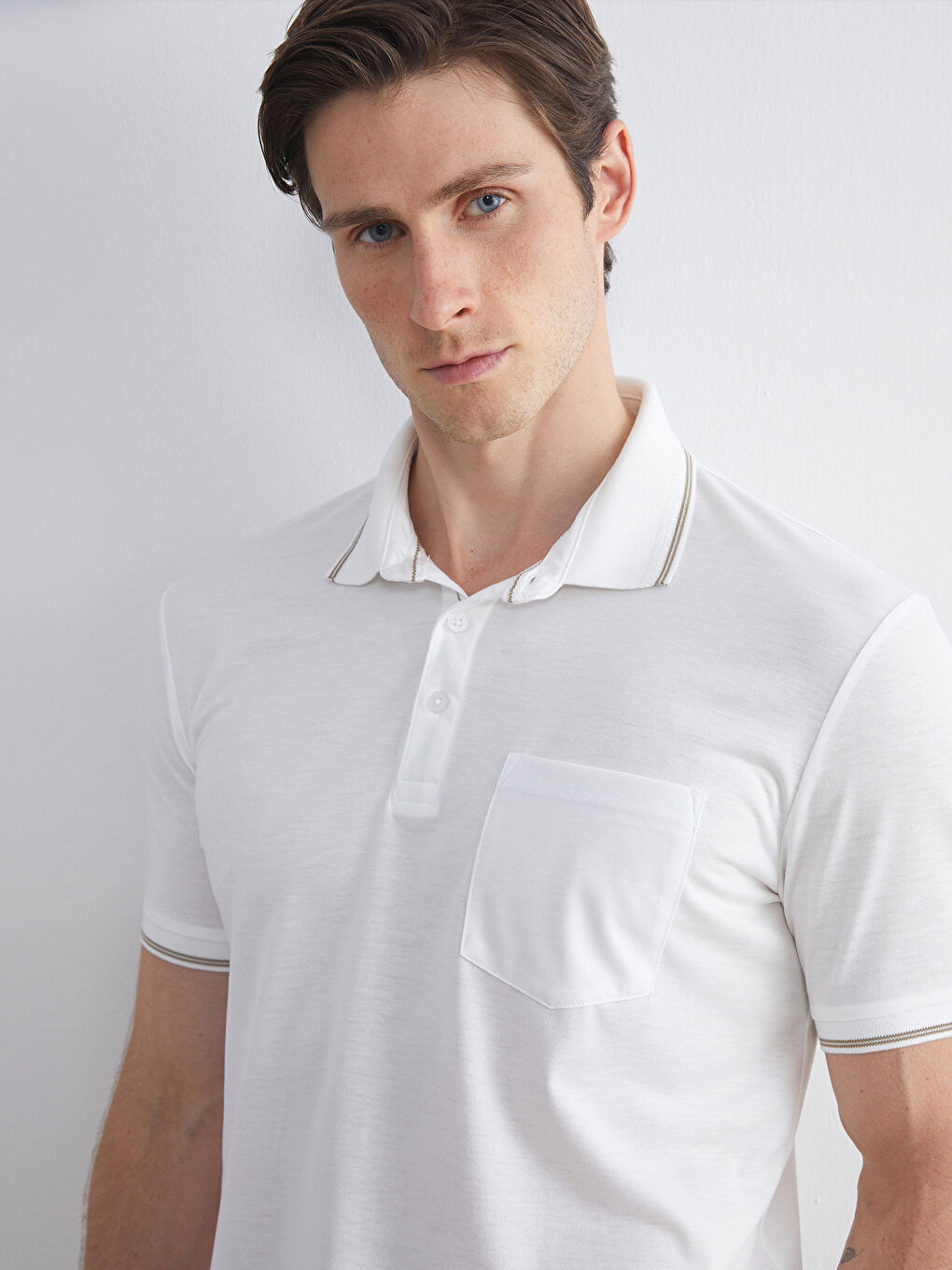 Ekru Polo Yaka Penye Erkek Tişört