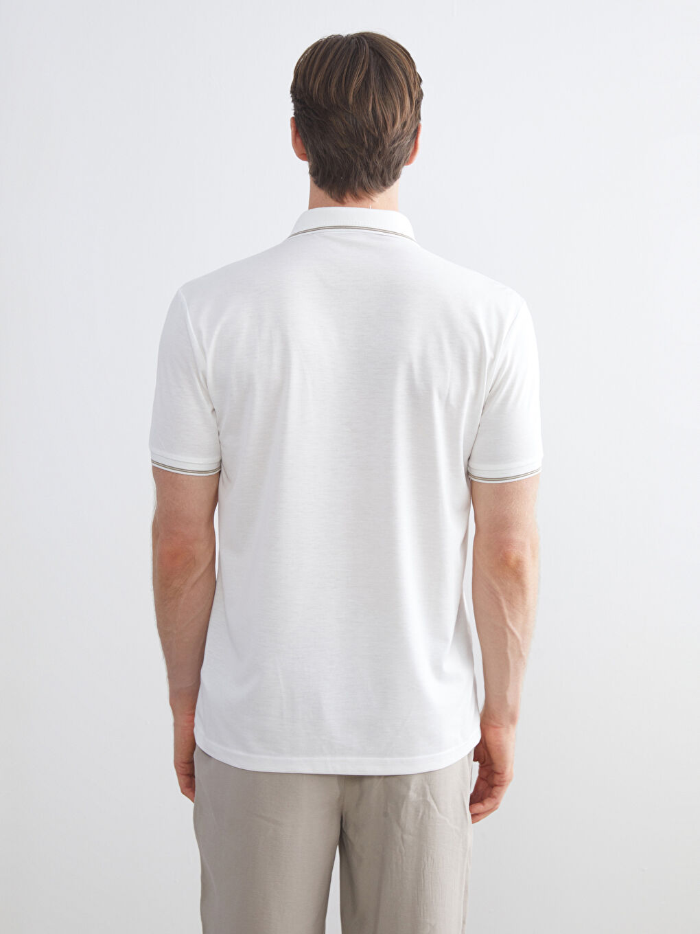 Ekru Polo Yaka Penye Erkek Tişört-3