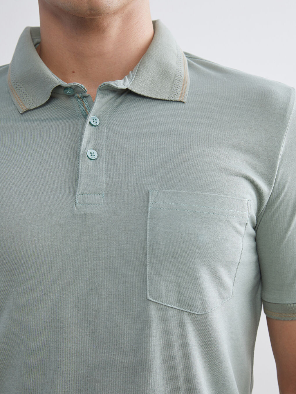 Yeşil Polo Yaka Penye Erkek Tişört-2