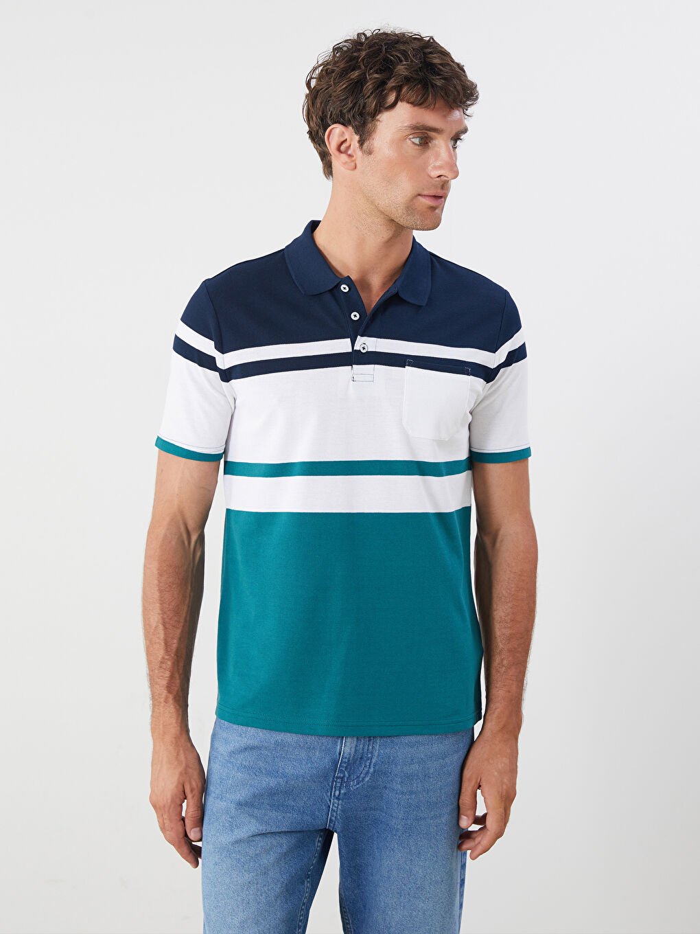 LCWAIKIKI Classic Polo Neck Striped Pique Men's T-Shirt -S5JF72Z8-LGS