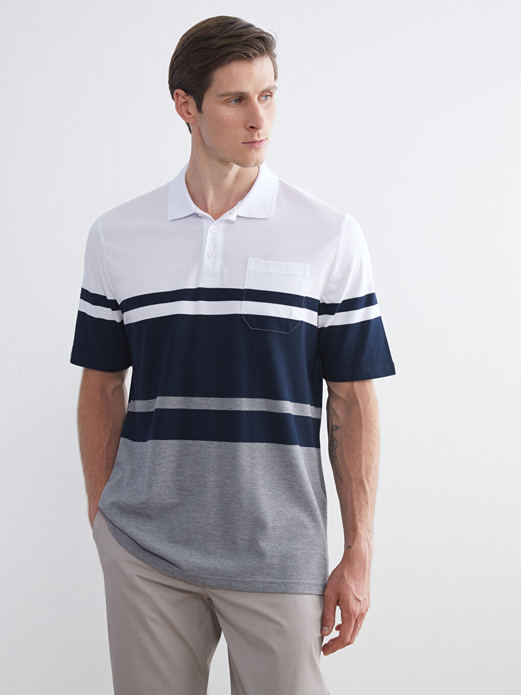 LCWAIKIKI Classic Polo Neck Striped Pique Men's T-Shirt -S5JF72Z8-LJX