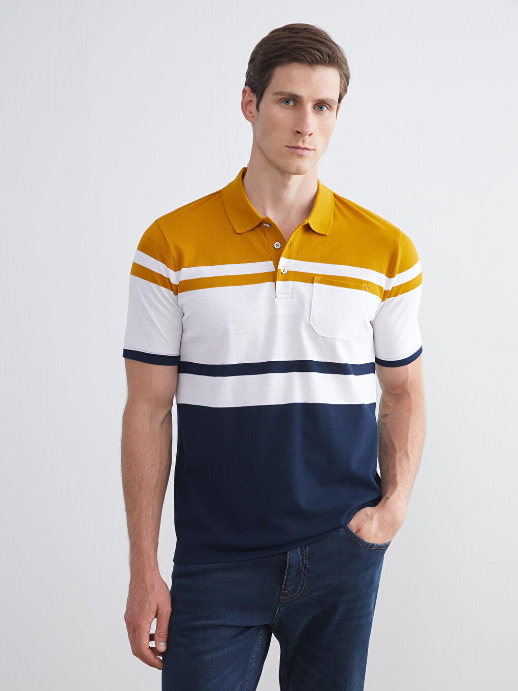 LCWAIKIKI Classic Polo Neck Striped Pique Men's T-Shirt -S5JF72Z8-LKA