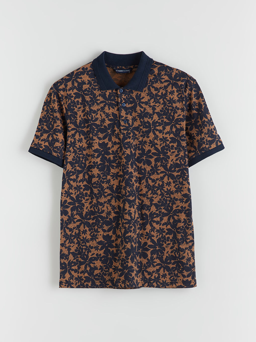 Kahverengi Polo Yaka Desenli Penye Erkek Tişört-4