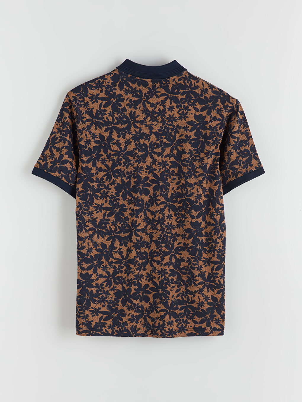 Kahverengi Polo Yaka Desenli Penye Erkek Tişört-5