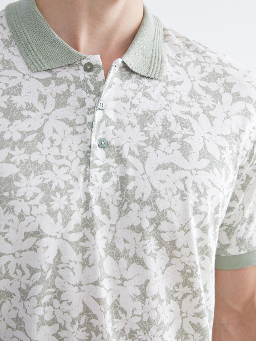 Yeşil Polo Yaka Desenli Penye Erkek Tişört-2