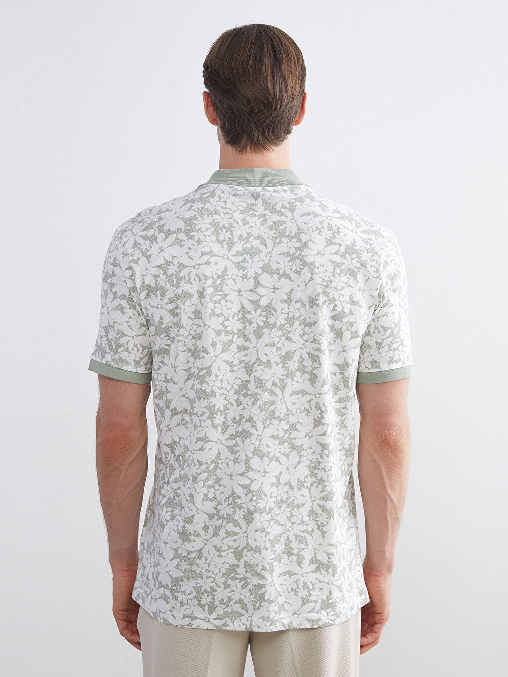 Yeşil Polo Yaka Desenli Penye Erkek Tişört-3