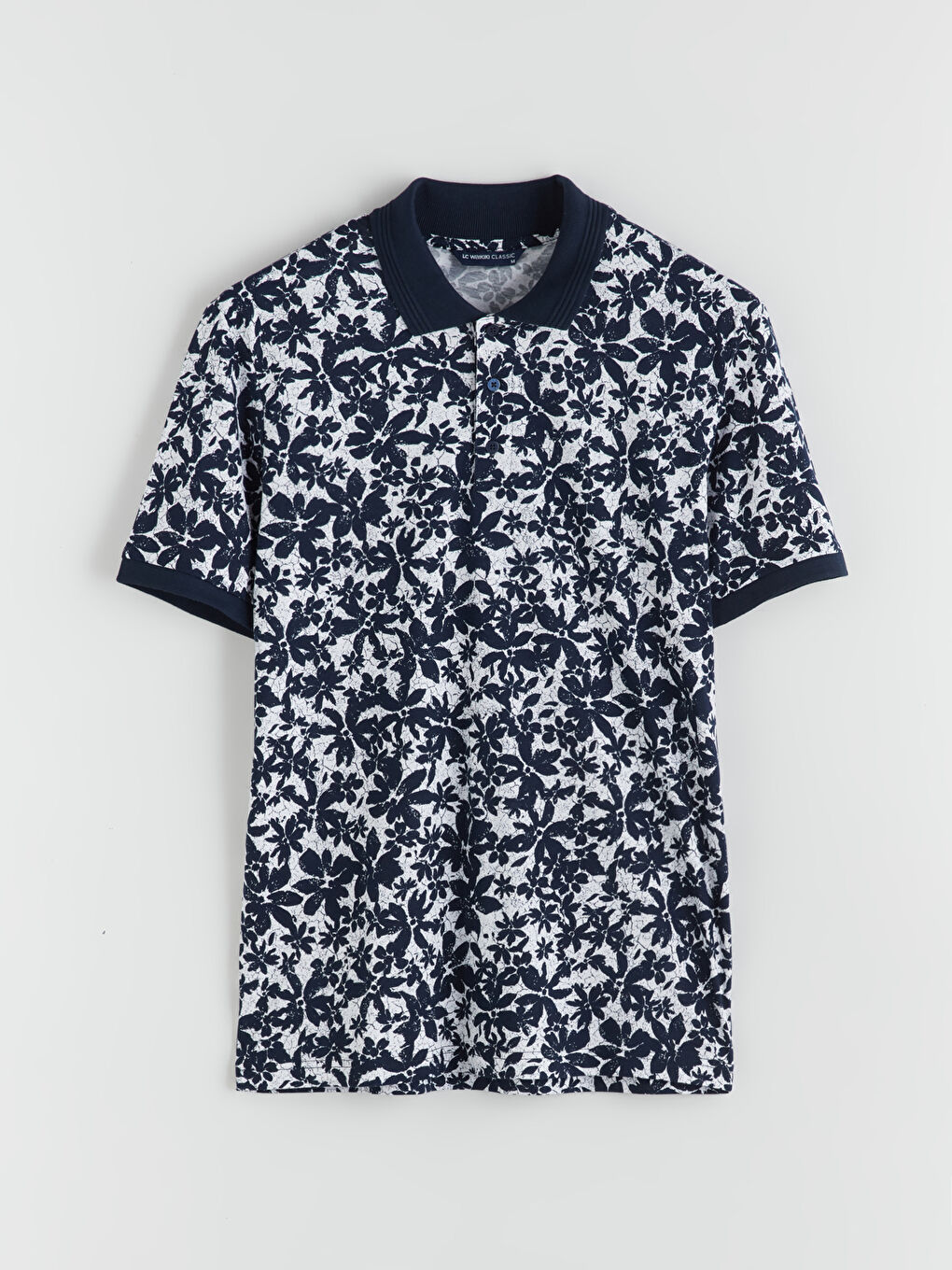 Lacivert Polo Yaka Desenli Penye Erkek Tişört-4