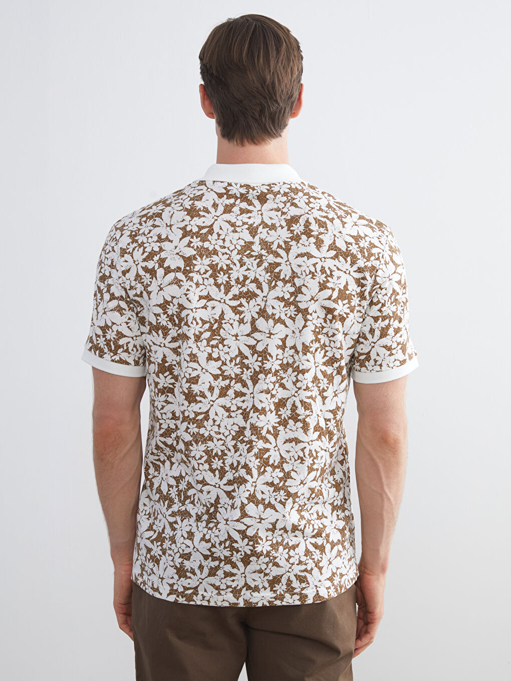 Ekru Polo Yaka Desenli Penye Erkek Tişört-3