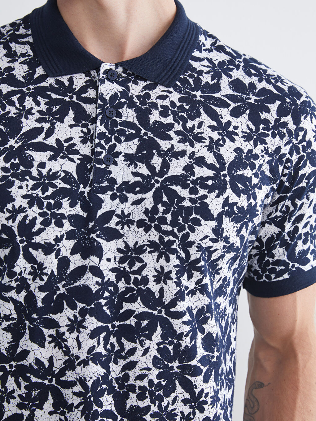 Lacivert Polo Yaka Desenli Penye Erkek Tişört-2