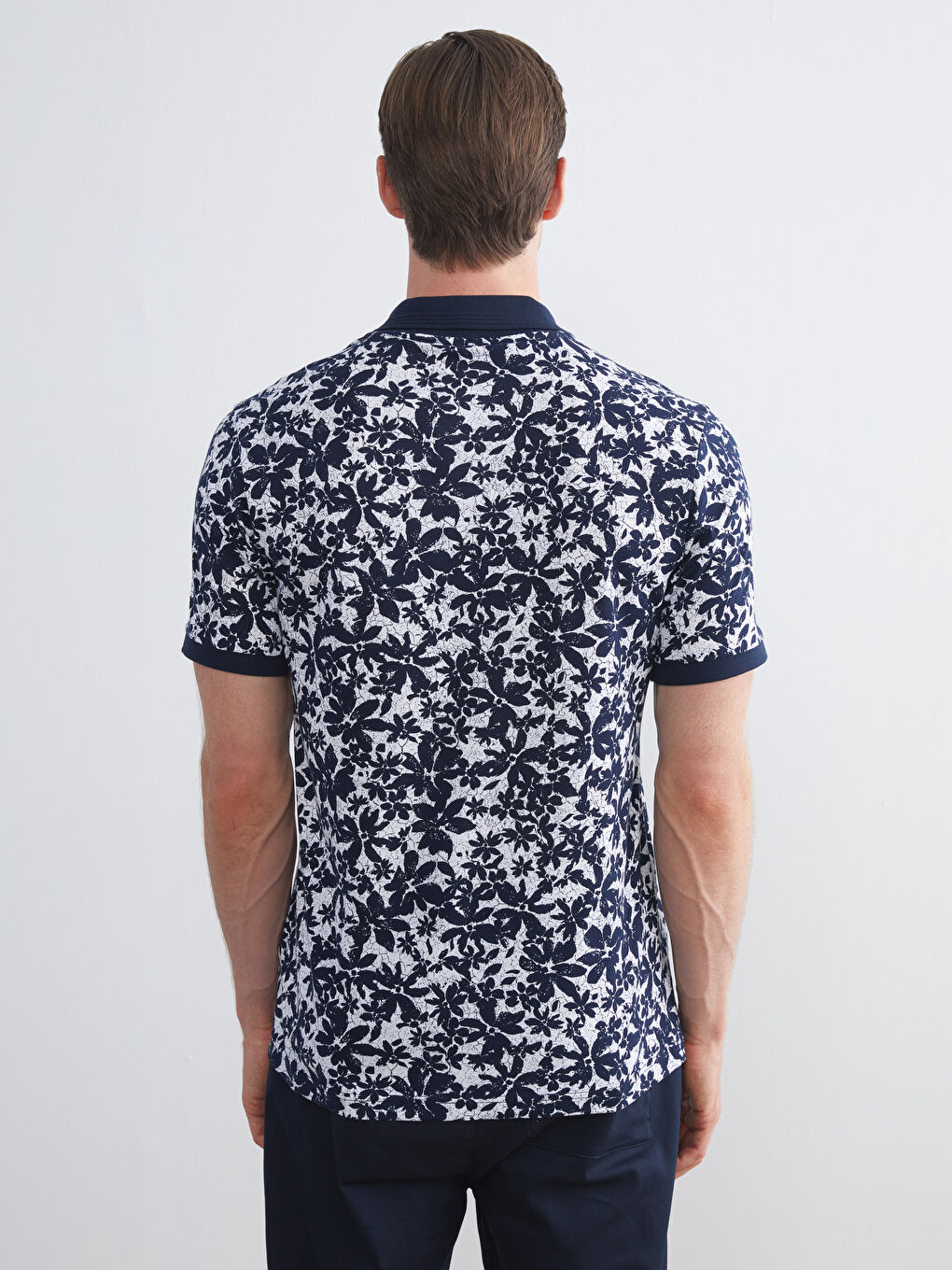 Lacivert Polo Yaka Desenli Penye Erkek Tişört-3