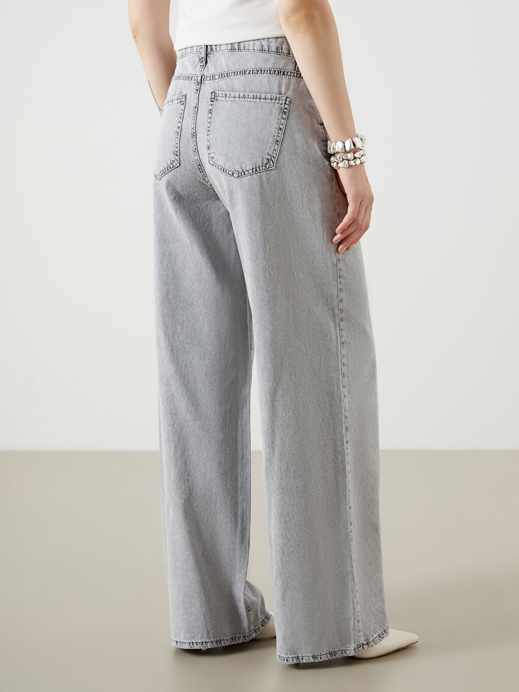 Gri Wideleg Kadın Jean Pantolon-3
