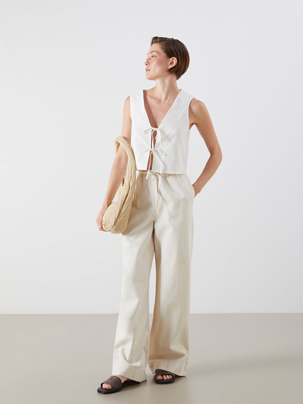 Bej Wideleg Kadın Jean Pantolon