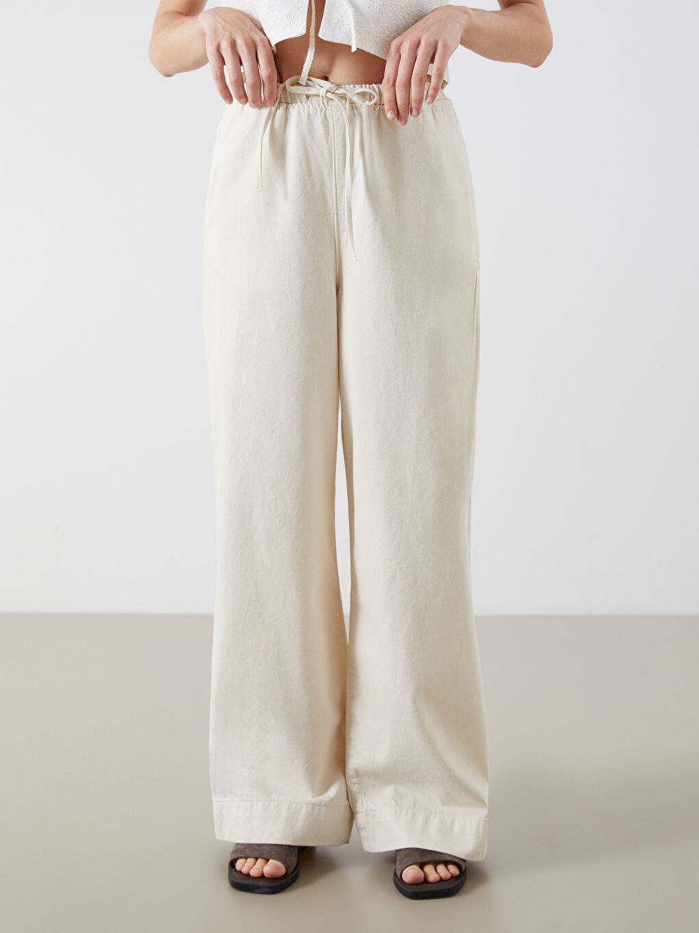 Bej Wideleg Kadın Jean Pantolon-1