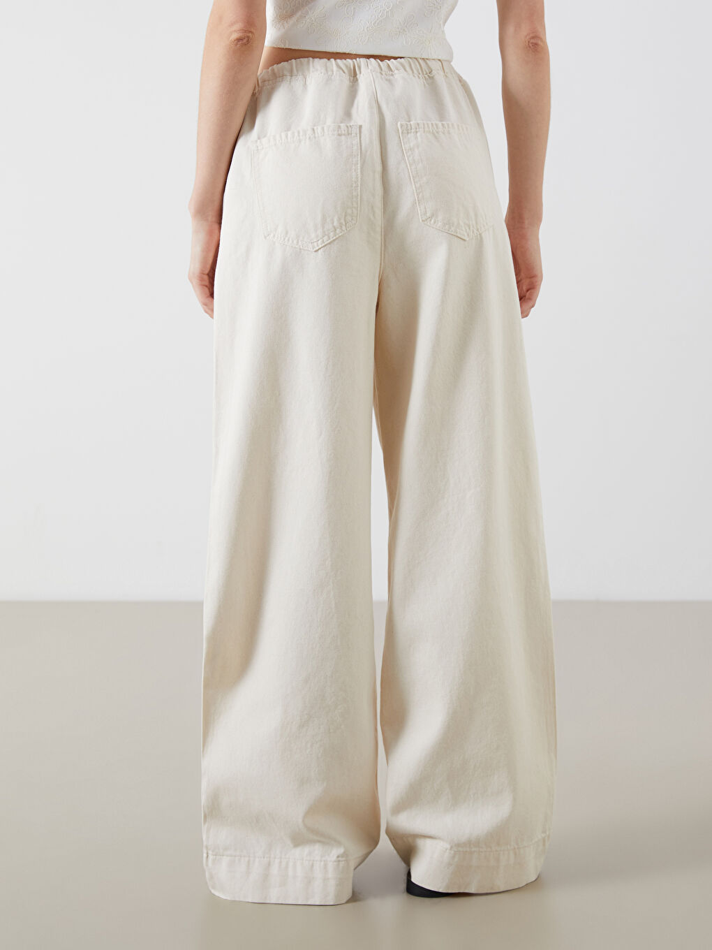 Bej Wideleg Kadın Jean Pantolon-3