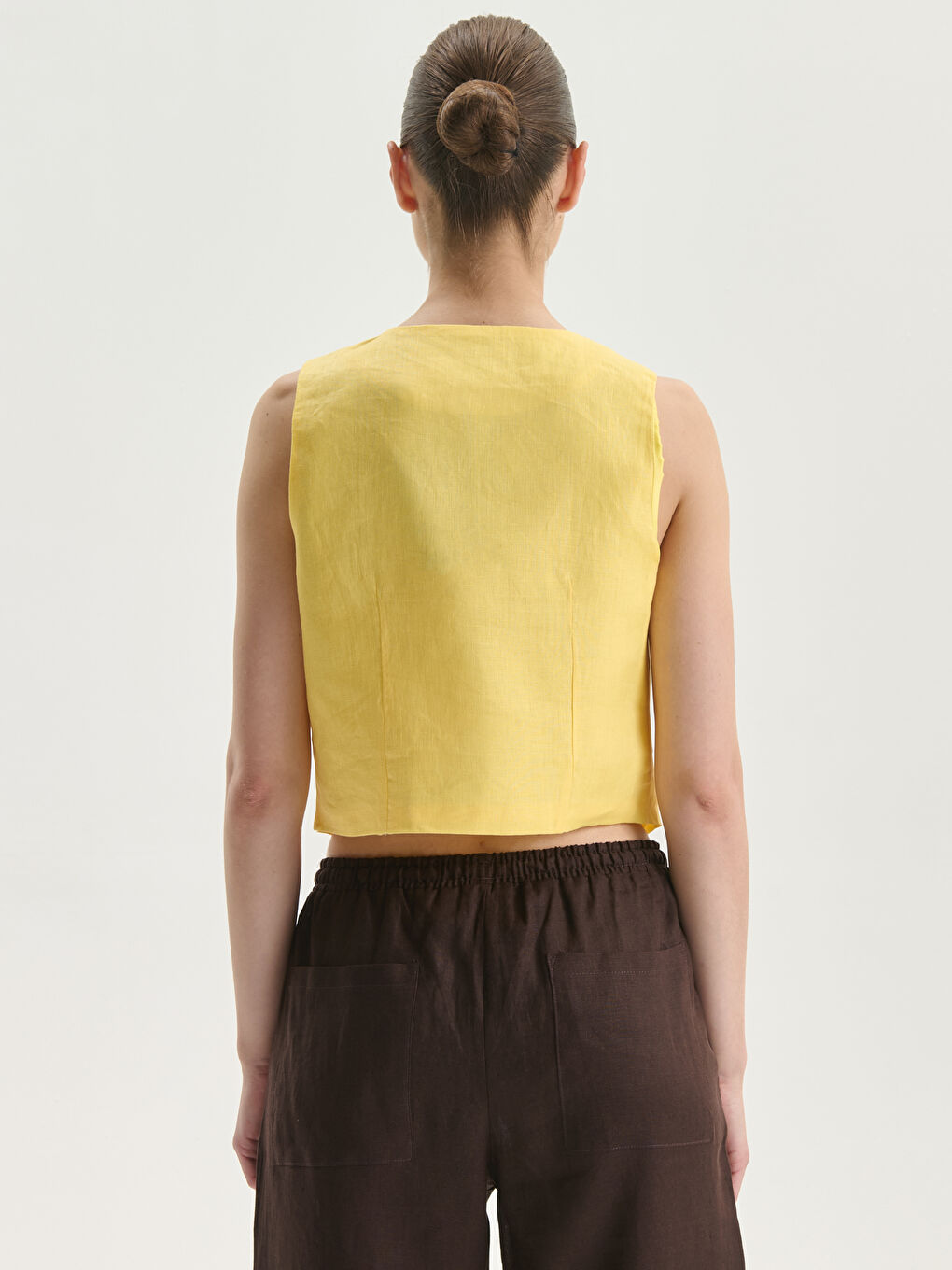 V Neck Linen Crop Women's Classic Waistcoat -S5JG42Z8-FTT