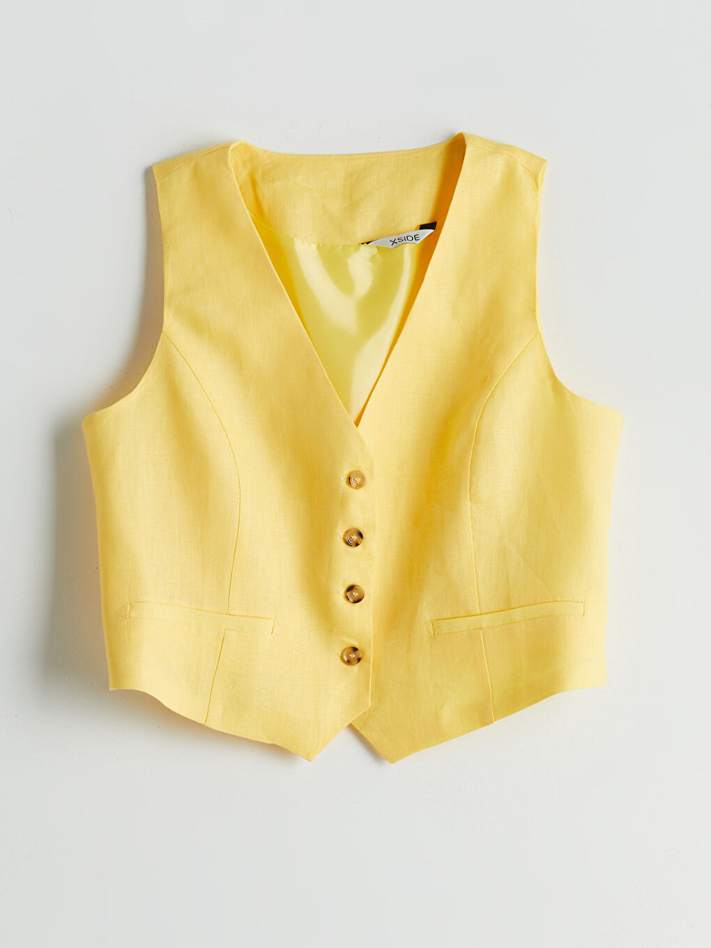 V Neck Linen Crop Women's Classic Waistcoat -S5JG42Z8-FTT