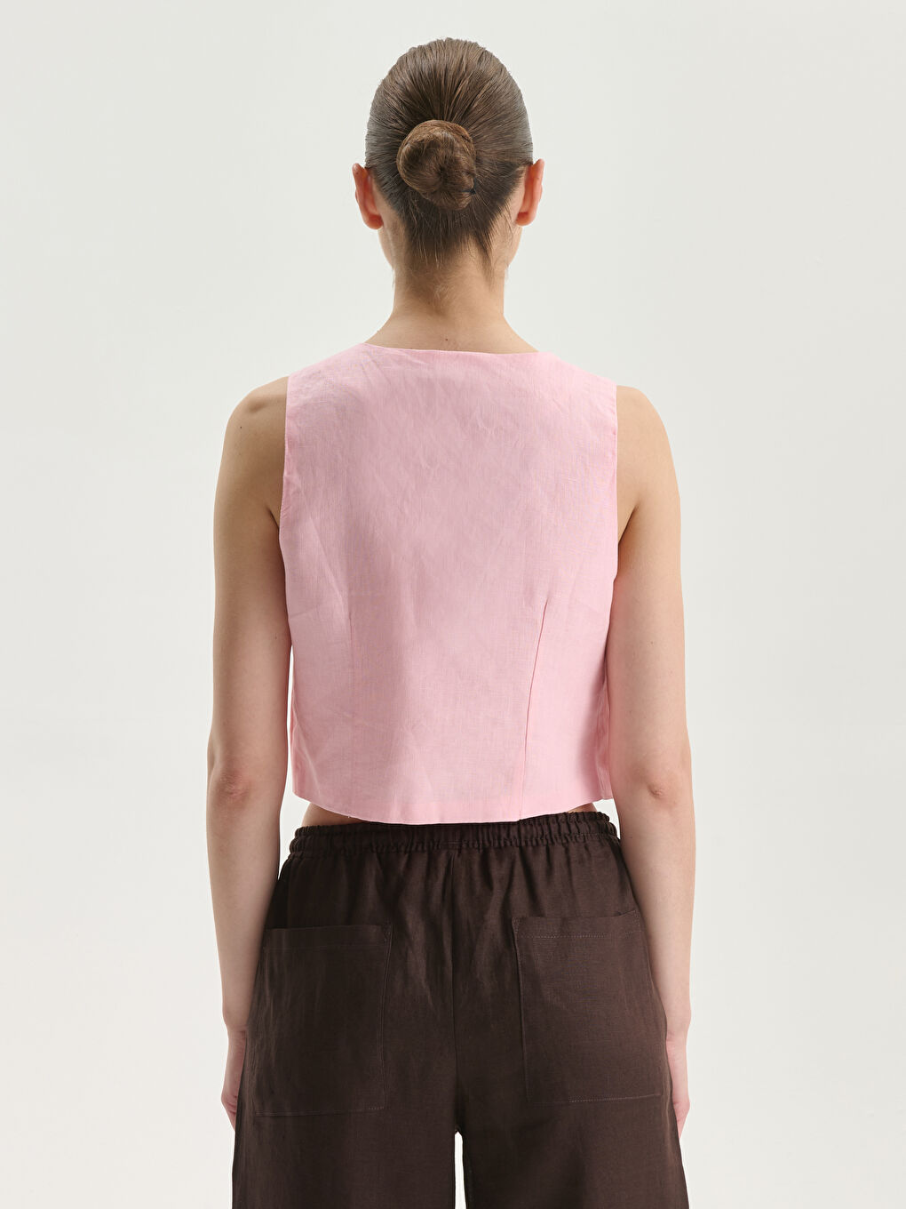 V Neck Linen Crop Women's Classic Waistcoat -S5JG42Z8-QX9