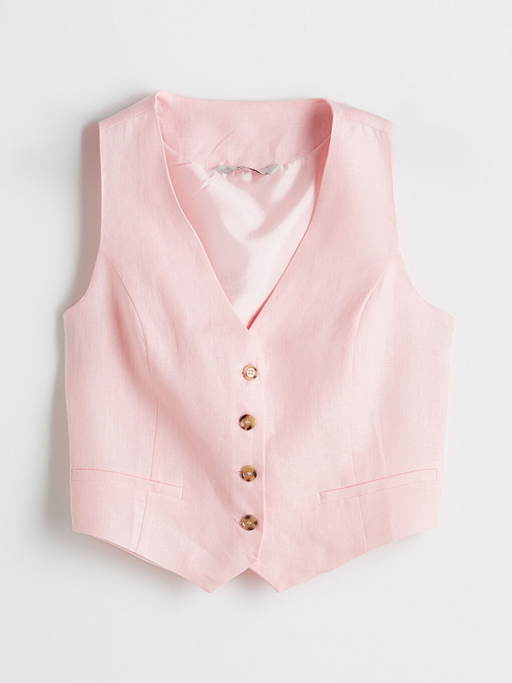 V Neck Linen Crop Women's Classic Waistcoat -S5JG42Z8-QX9
