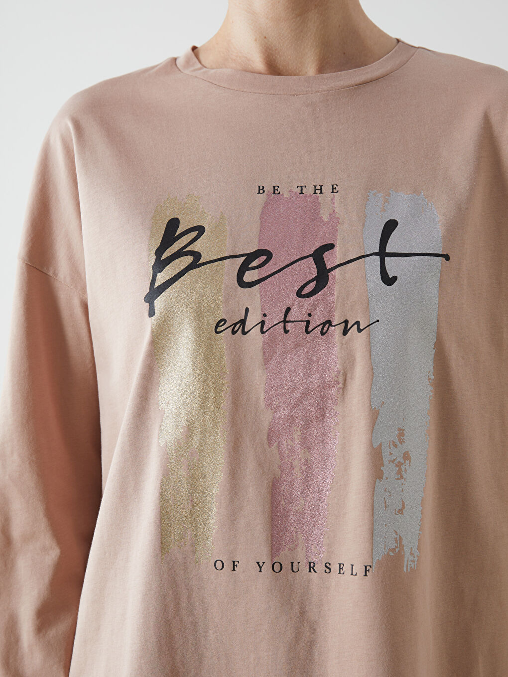 Kahverengi Bisiklet Yaka Baskılı Kadın Tunik-2