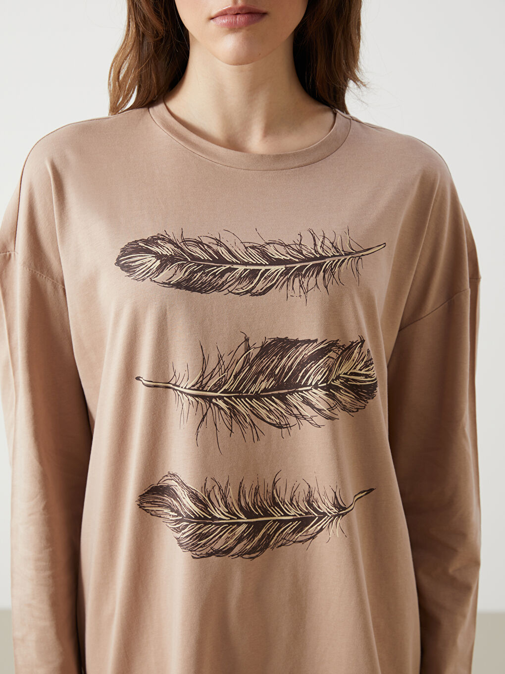 Kahverengi Bisiklet Yaka Desenli Kadın Tunik-2