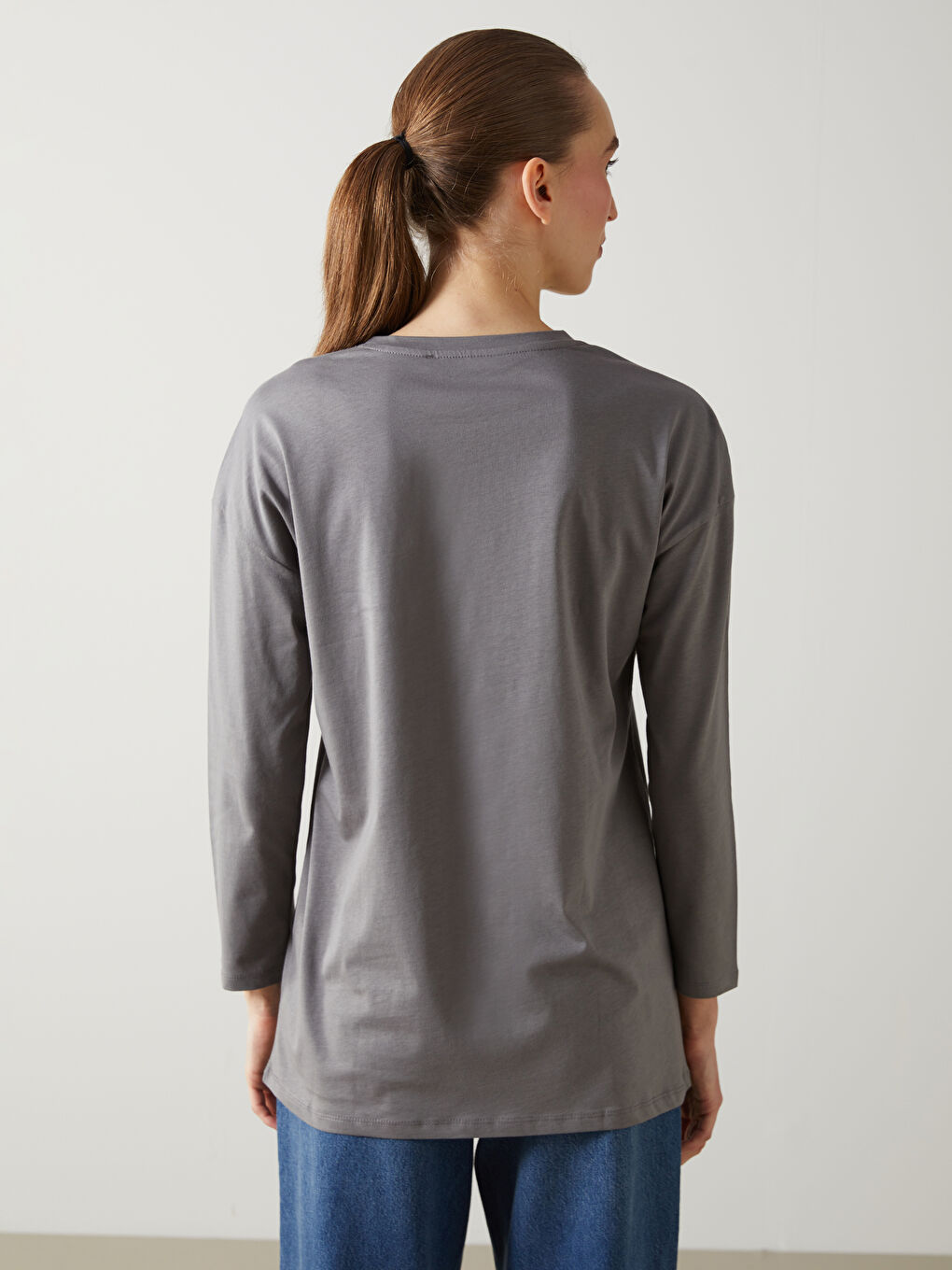 Gri Bisiklet Yaka Baskılı Kadın Tunik-3