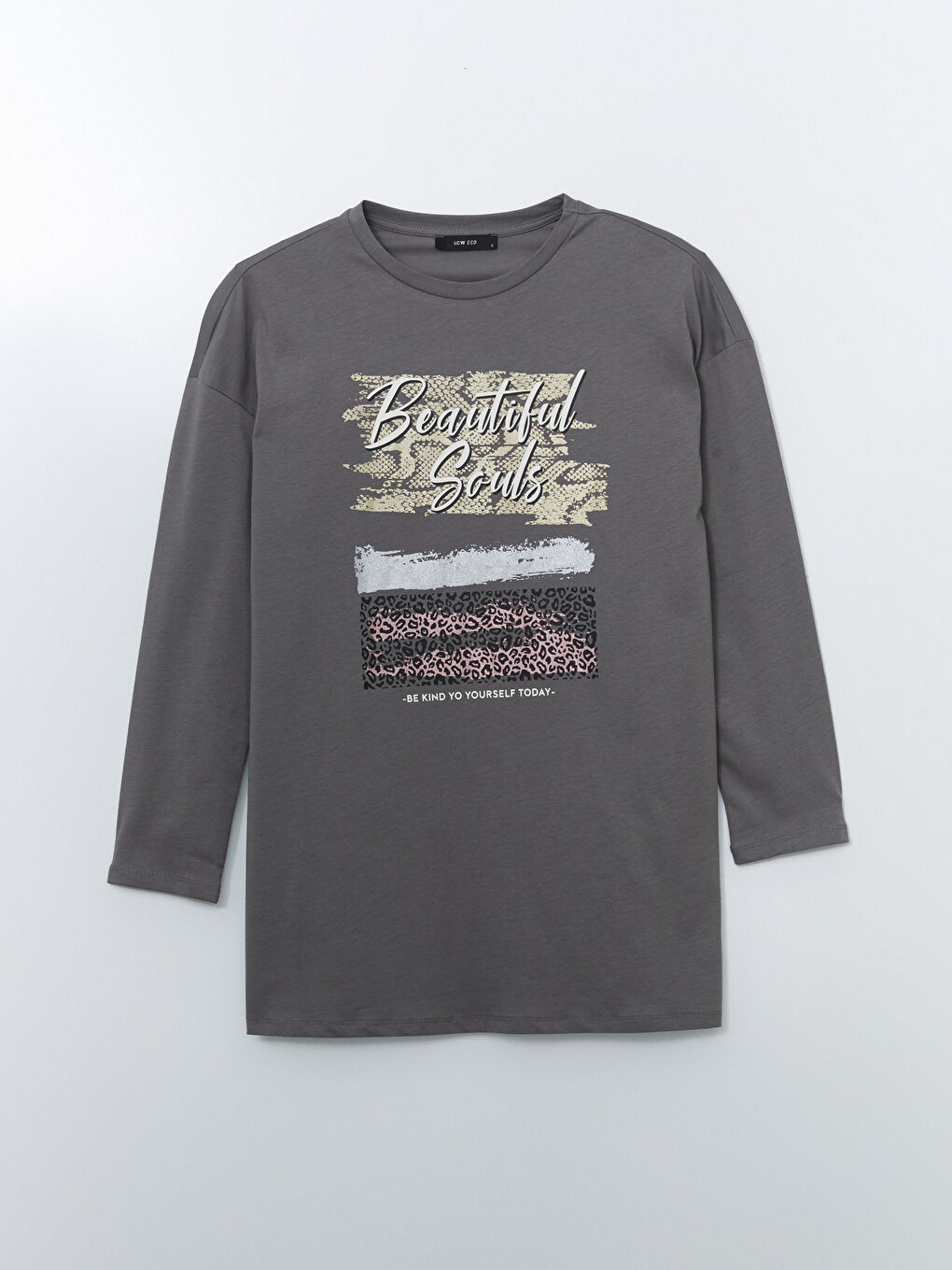 Gri Bisiklet Yaka Baskılı Kadın Tunik-4