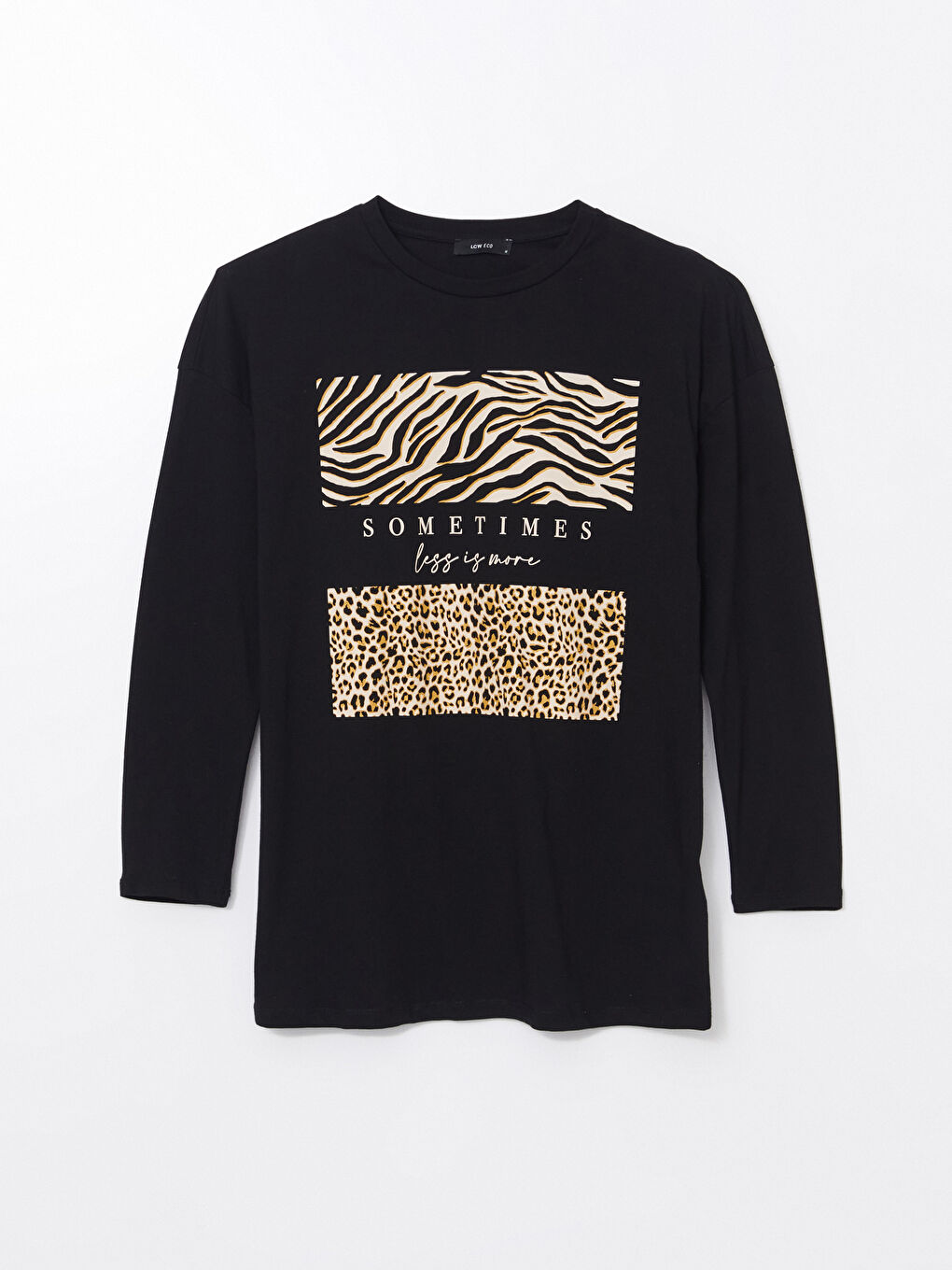 Siyah Bisiklet Yaka Leopar Desenli Kadın Tunik-4