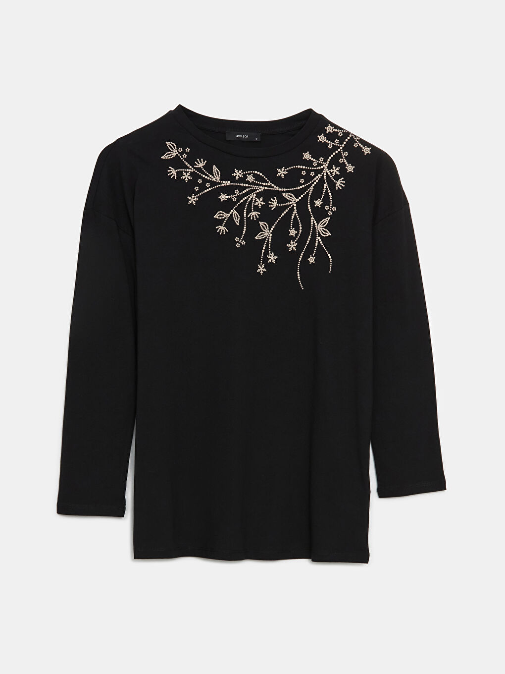 Siyah Bisiklet Yaka Çiçekli Kadın Tunik-4