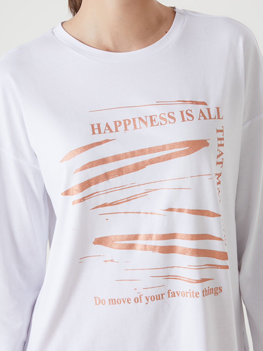 Beyaz Bisiklet Yaka Baskılı Kadın Tunik-2